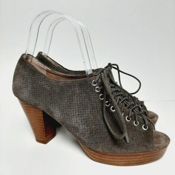 JEFFREY CAMPBELL Roosevelt Handmade Havana Suede Peep-toe Heels Taupe Sz 6.5 M - Picture 2 of 12